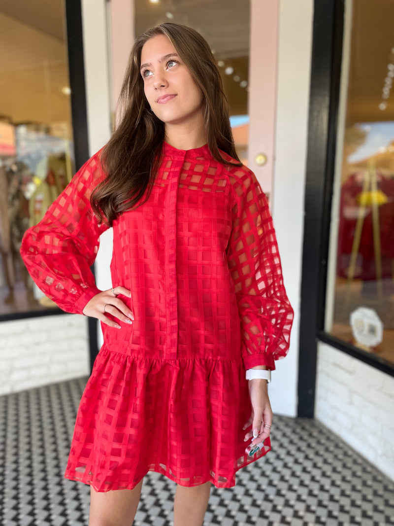 Organza Mini Dress | Red