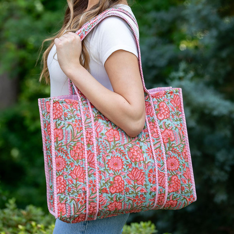 Quilted Tote Bag | Pink Carnations