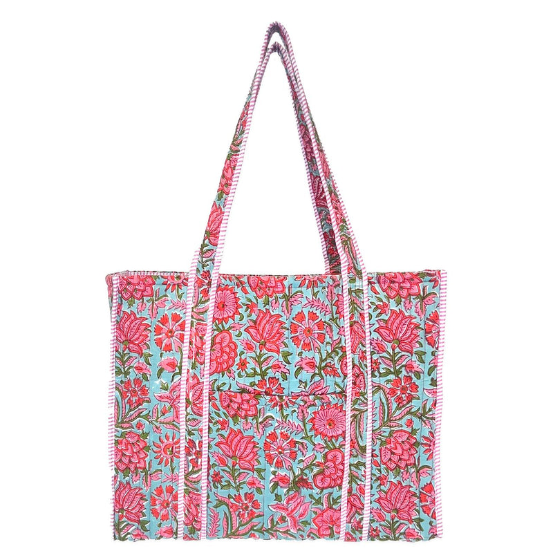 Quilted Tote Bag | Pink Carnations