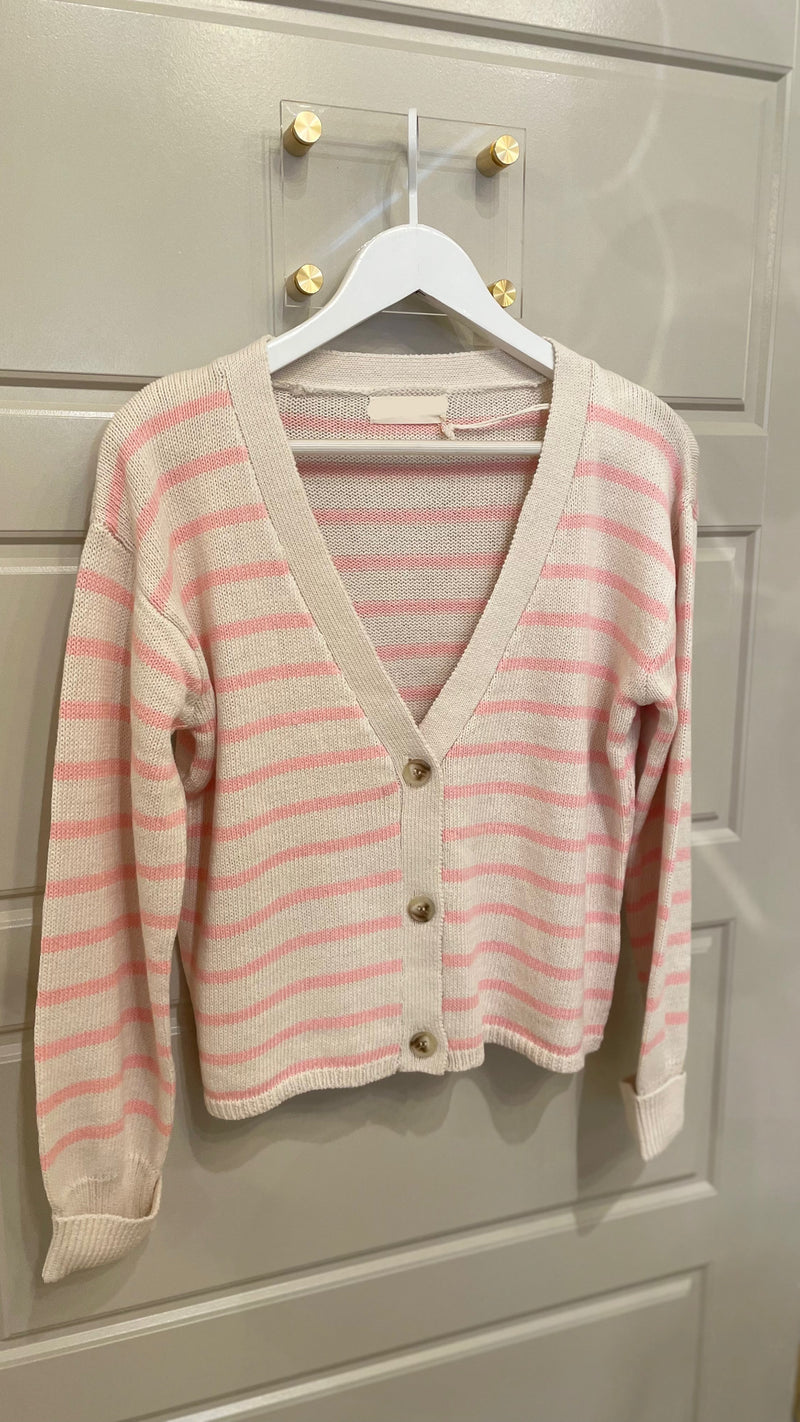 Cotton Stripe Knit Sweater Cardigan