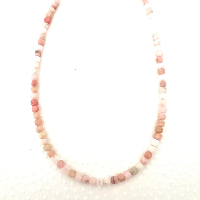 Hand Cut Gemstone Necklace | Pink Opal