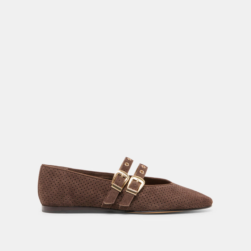 Baylee Grommet Ballet Flats | Dk Brown Perforated Suede