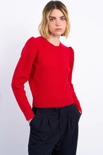 Structured Puff Sleeve Sweater | Red
