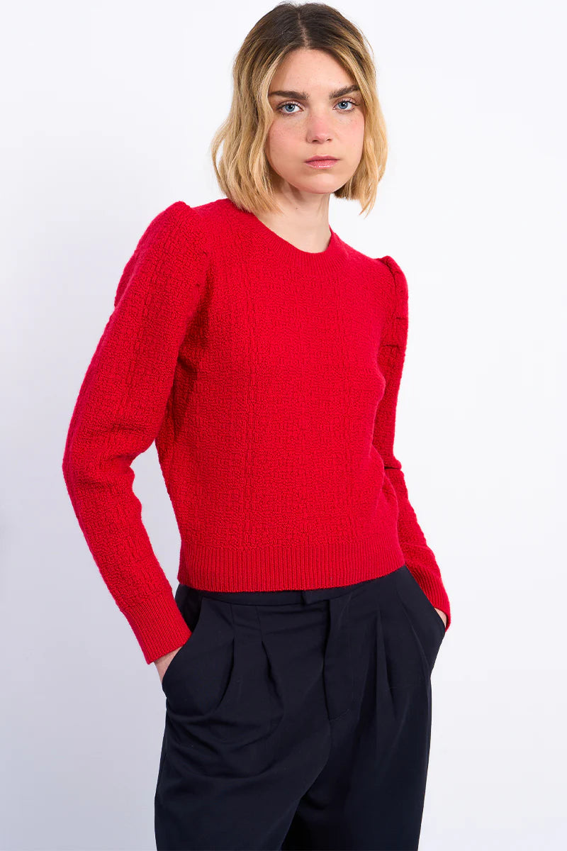 Structured Puff Sleeve Sweater | Red