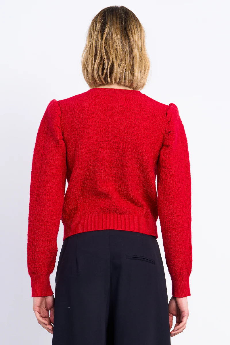 Structured Puff Sleeve Sweater | Red