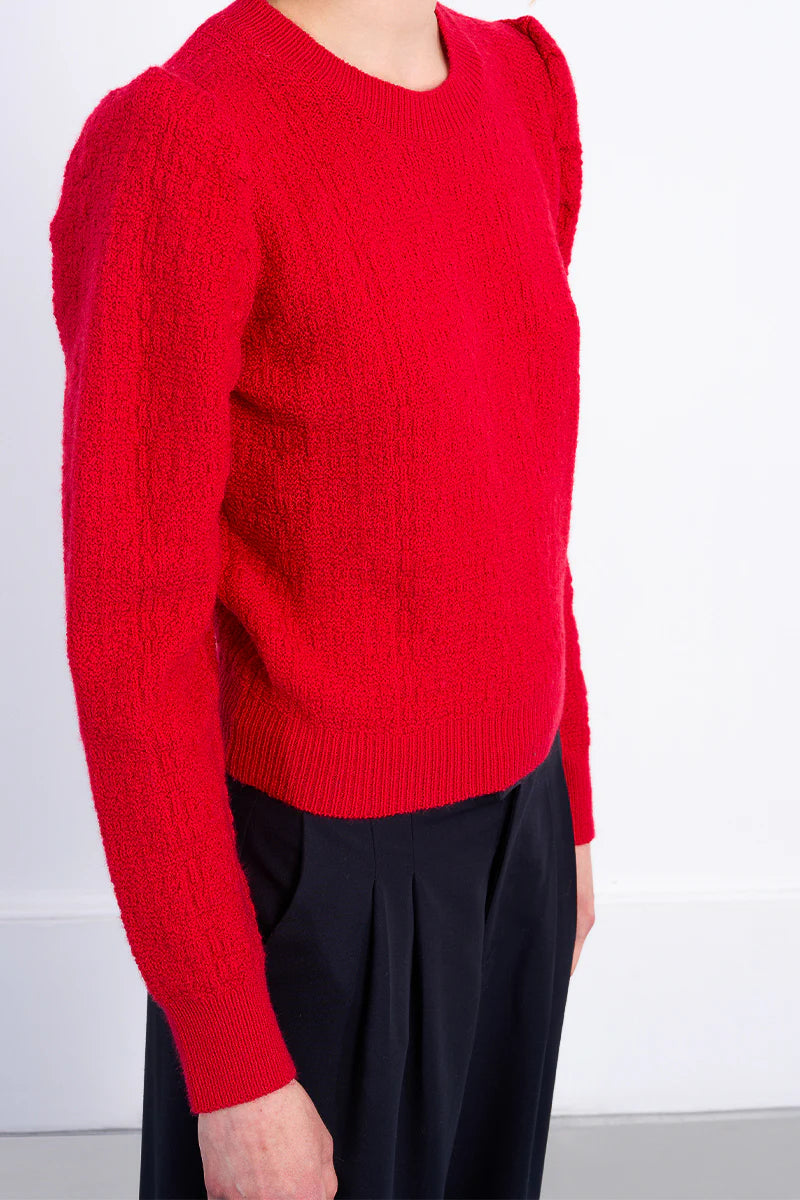Structured Puff Sleeve Sweater | Red
