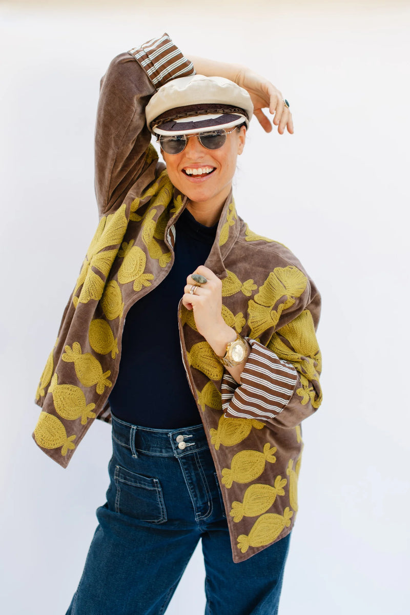 SGT Pepper Crew Jacket | Tan + Chartreuse