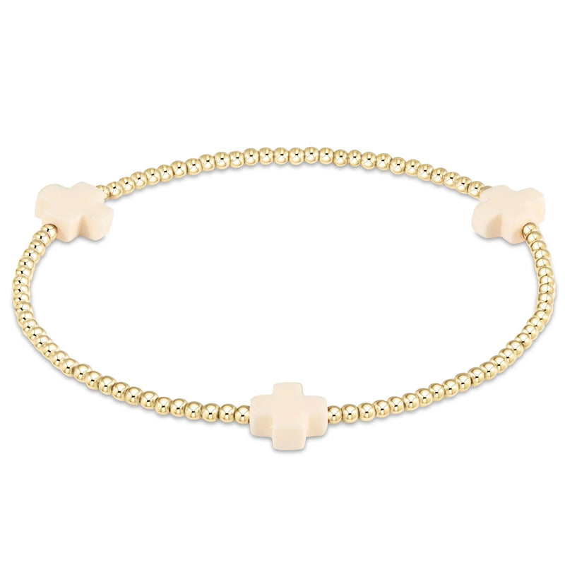signature cross gold pattern 2mm bead bracelet - off-white