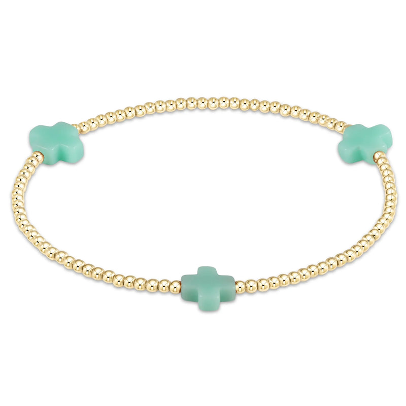 signature cross gold pattern 2mm bead bracelet - mint