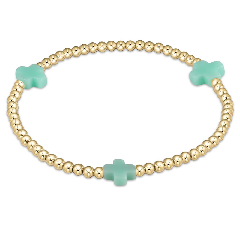 signature cross gold pattern 3mm bead bracelet - mint