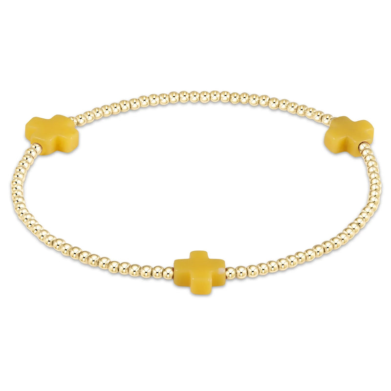 signature cross gold pattern 2mm bead bracelet - canary