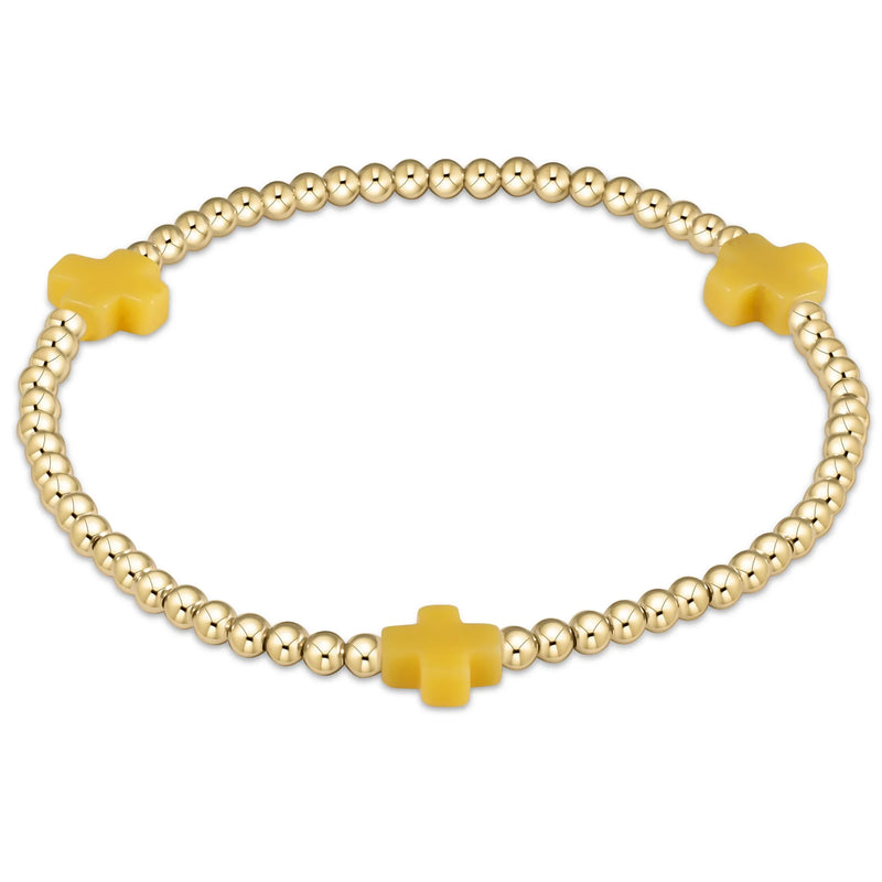signature cross gold pattern 3mm bead bracelet - canary