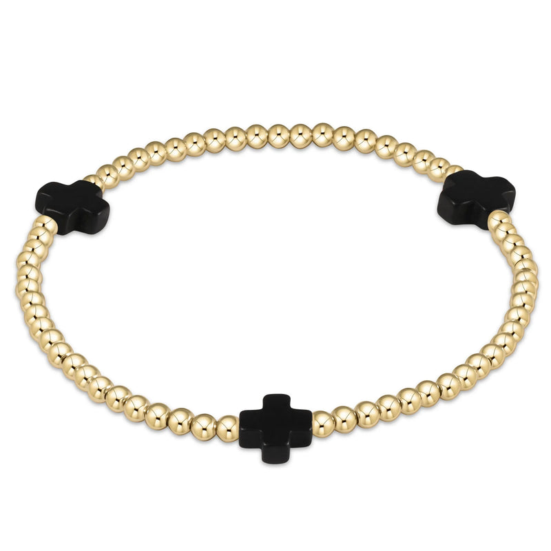 signature cross gold pattern 3mm bead bracelet  - onyx