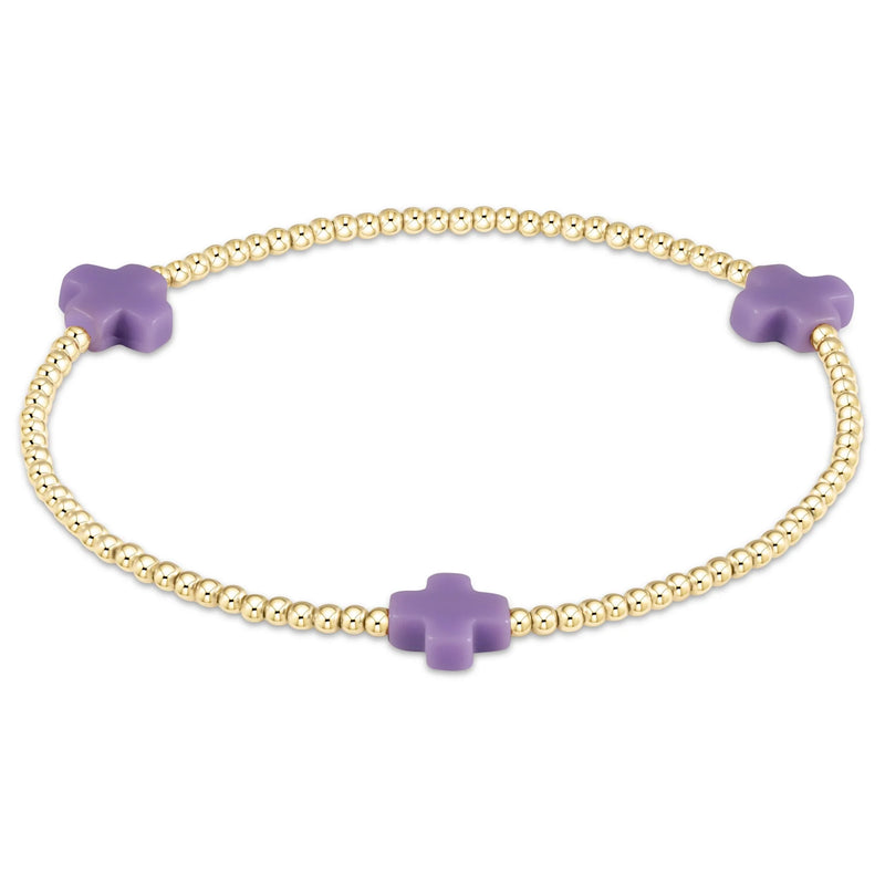 signature cross gold pattern 2mm bead bracelet - purple