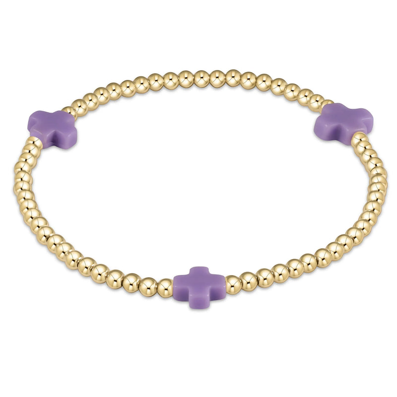 signature cross gold pattern 3mm bead bracelet - purple