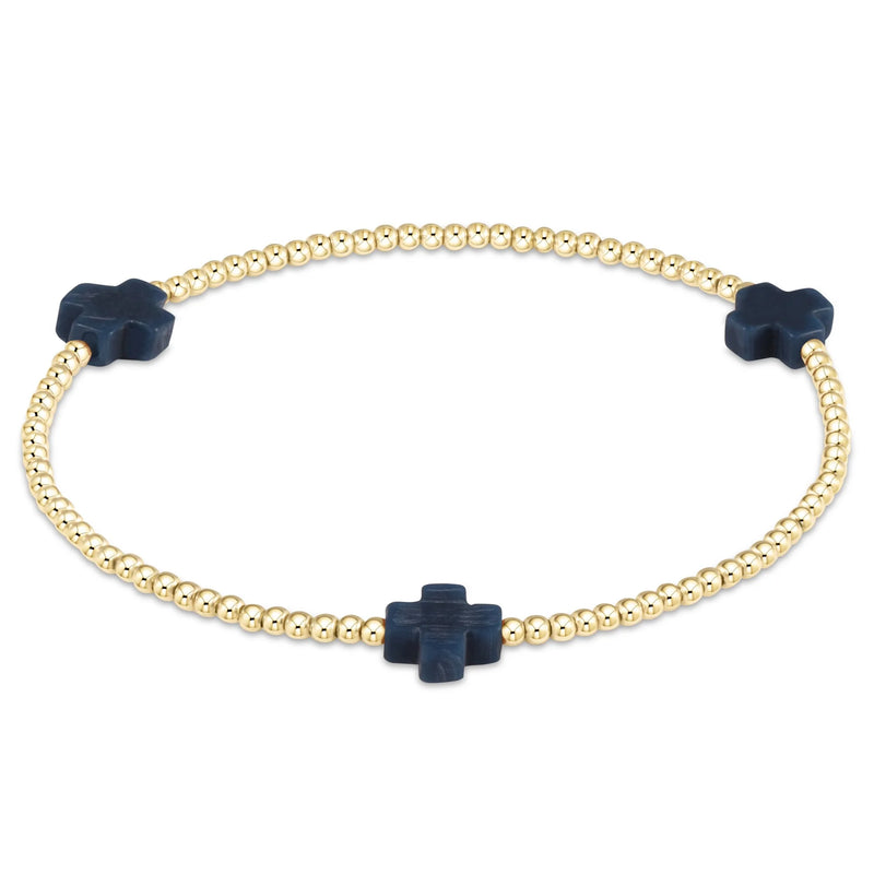 signature cross gold pattern 2mm bead bracelet - navy
