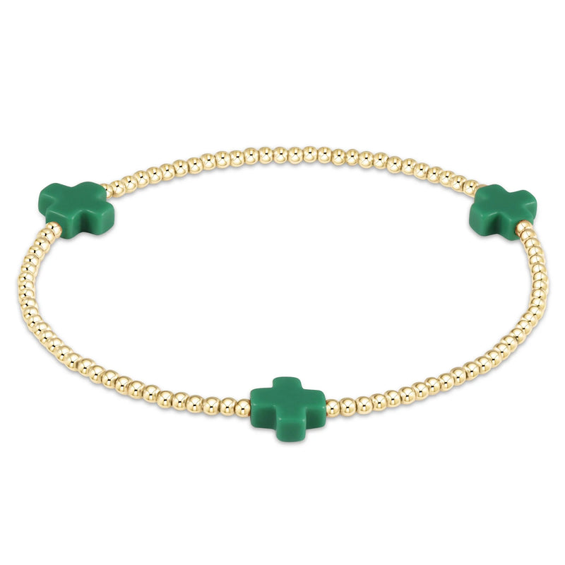 signature cross gold pattern 2mm bead bracelet - emerald