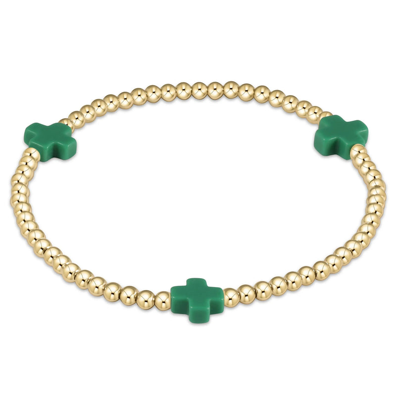 signature cross gold pattern 3mm bead bracelet - emerald