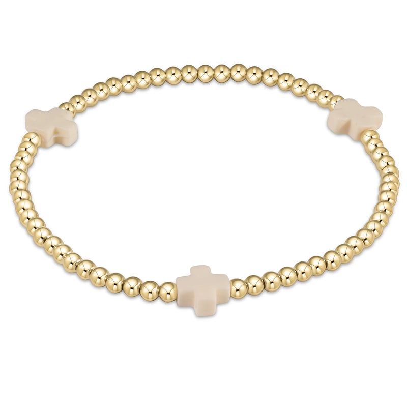 signature cross gold pattern 3mm bead bracelet - off-white