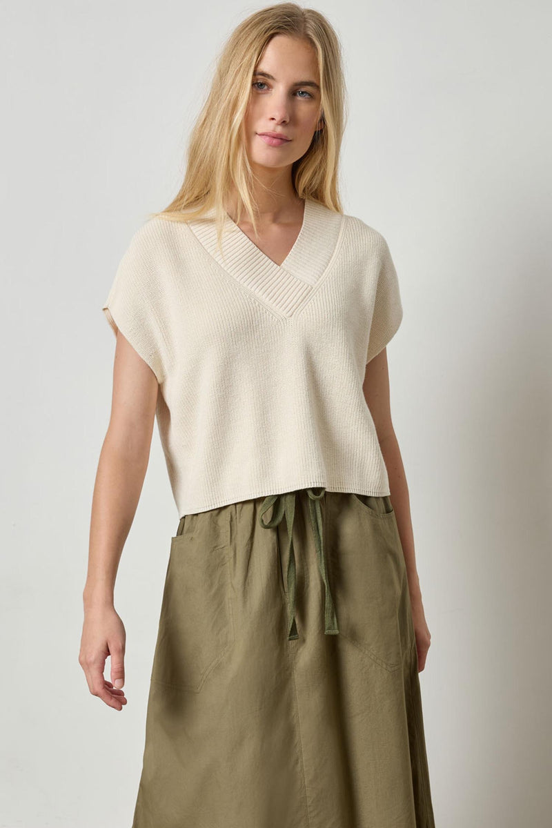 Wide Trim V-Neck Sweater | Ivory