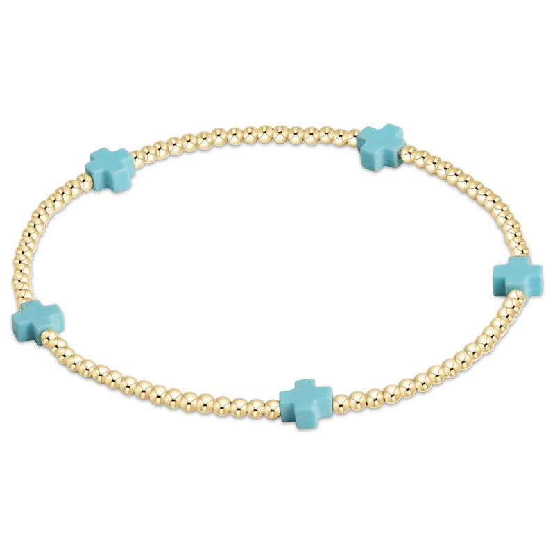 turquoise - 2mm signature small cross gold pattern bead bracelet