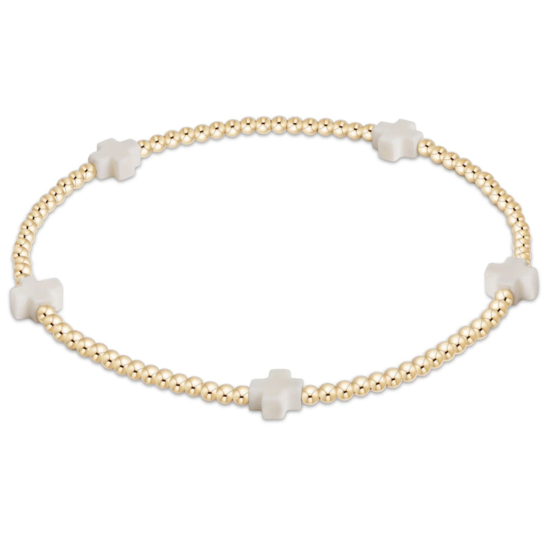 off-white - 2mm signature small cross gold pattern bead bracelet