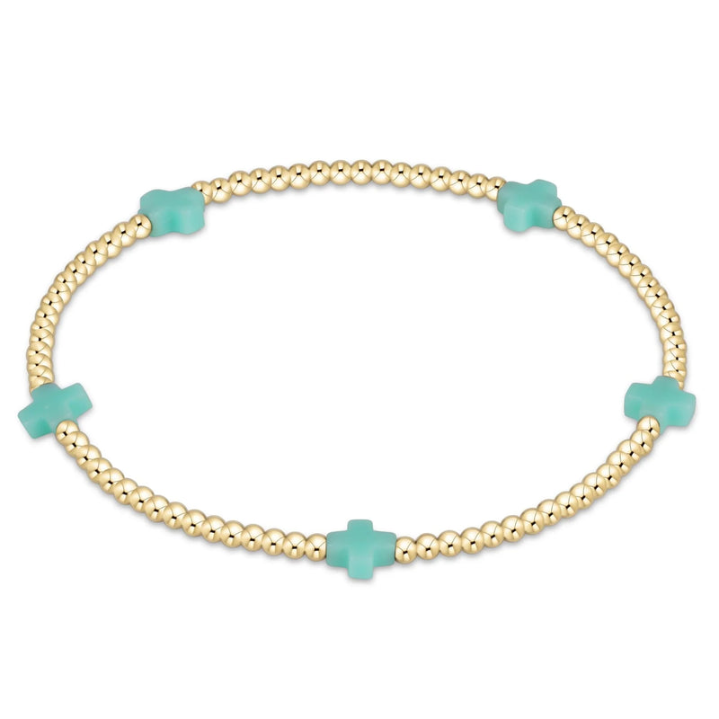 mint - 2mm signature small cross gold pattern bead bracelet