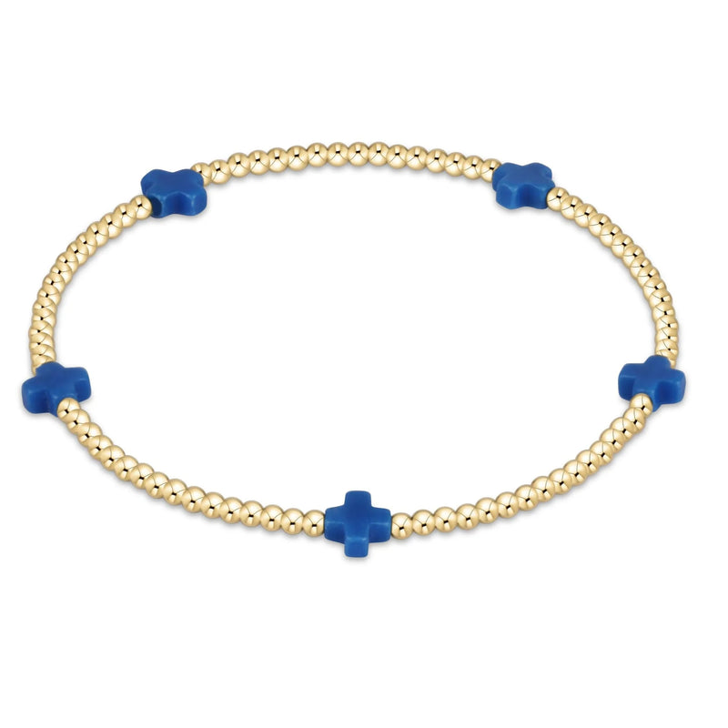 cobalt - 2mm signature small cross gold pattern bead bracelet