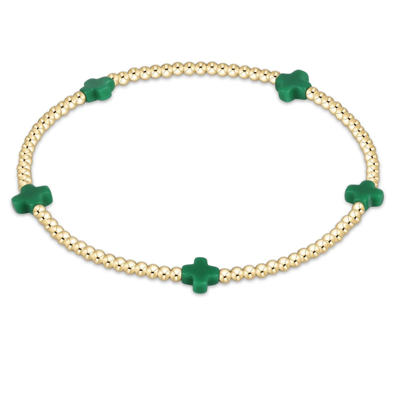 emerald - 2mm signature small cross gold pattern bead bracelet