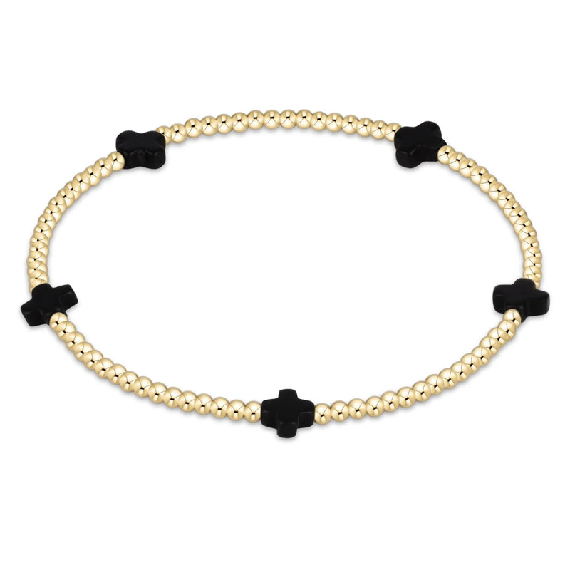 onyx - 2mm signature small cross gold pattern bead bracelet