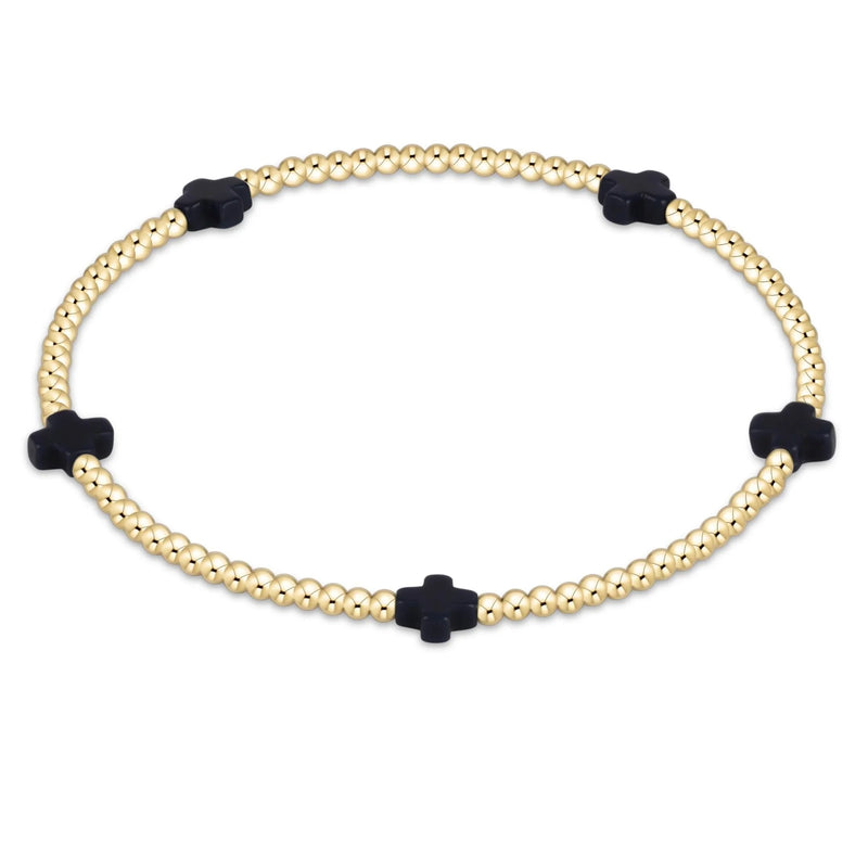navy - 2mm signature small cross gold pattern bead bracelet