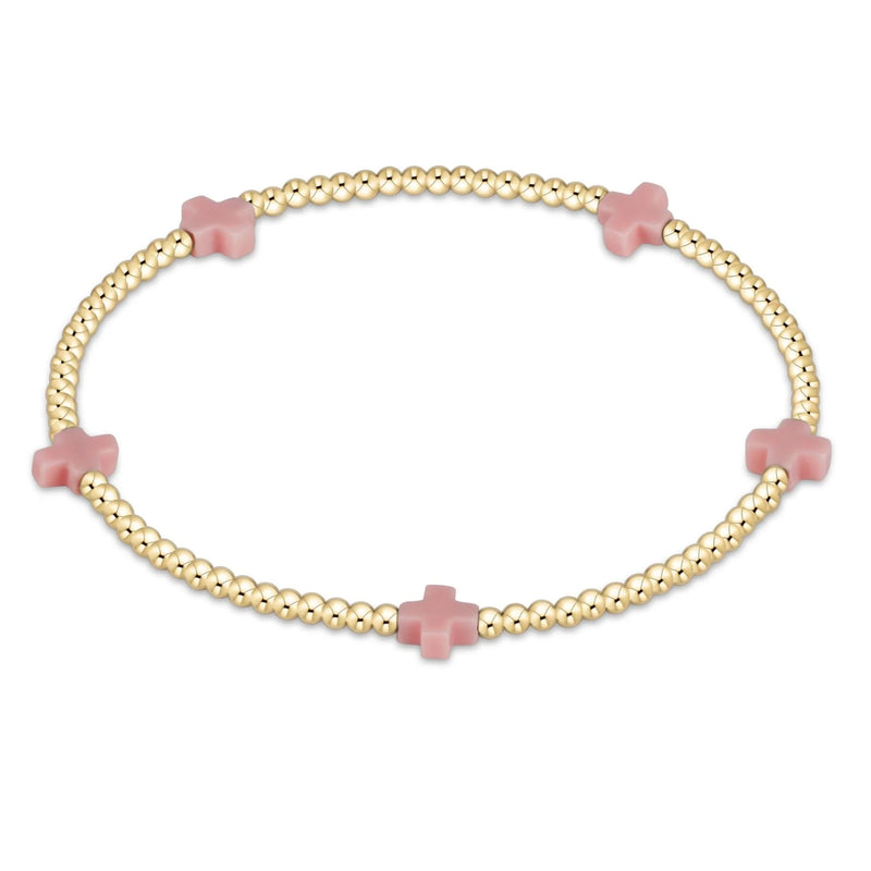 pink - 2mm signature small cross gold pattern bead bracelet