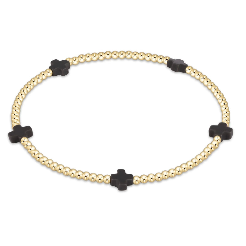 charcoal - 2mm signature small cross gold pattern beaded bracelet