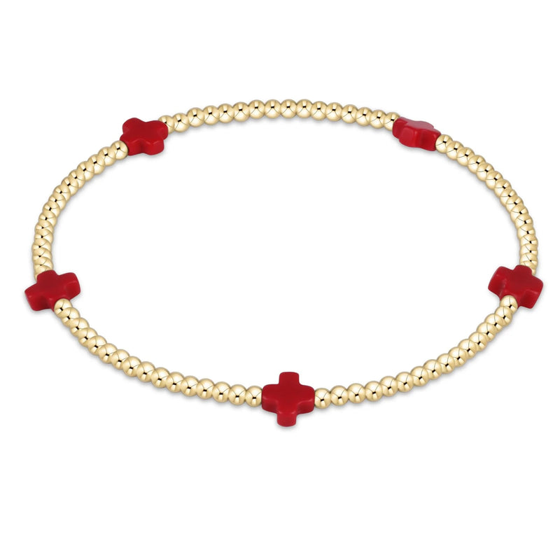 red - 2mm signature small cross gold pattern bead bracelet