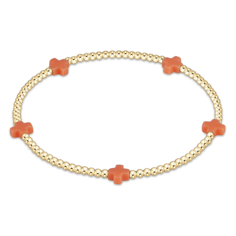 coral - 2mm signature small cross gold pattern bead bracelet