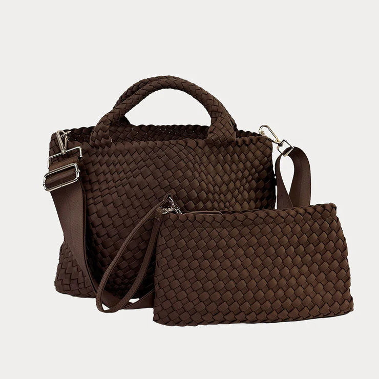 Lily Woven Neoprene Tote with Pouch | Chocolate