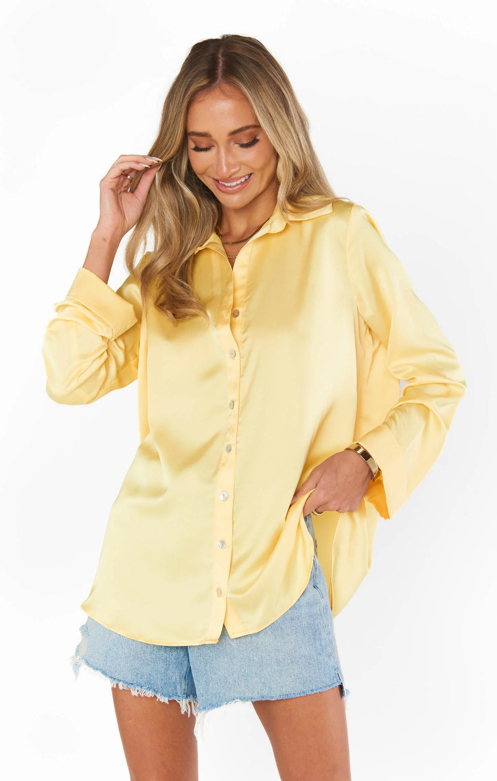 Smith Button Down | Butter Yellow Luxe Satin