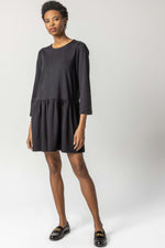 Wide Sleeve Peplum Dress | Black