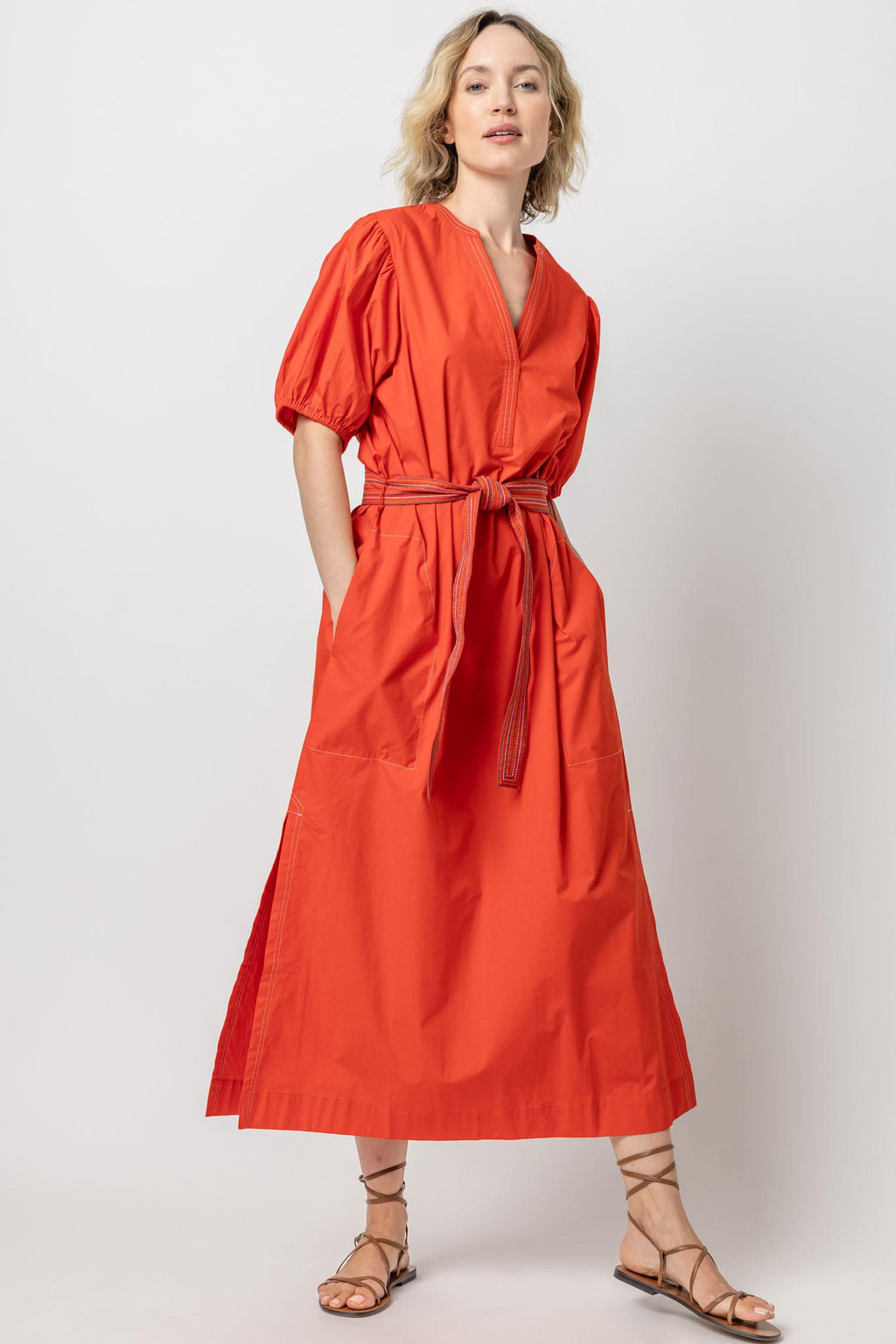 Split Neck Full Sleeve Maxi Dress | Poppy