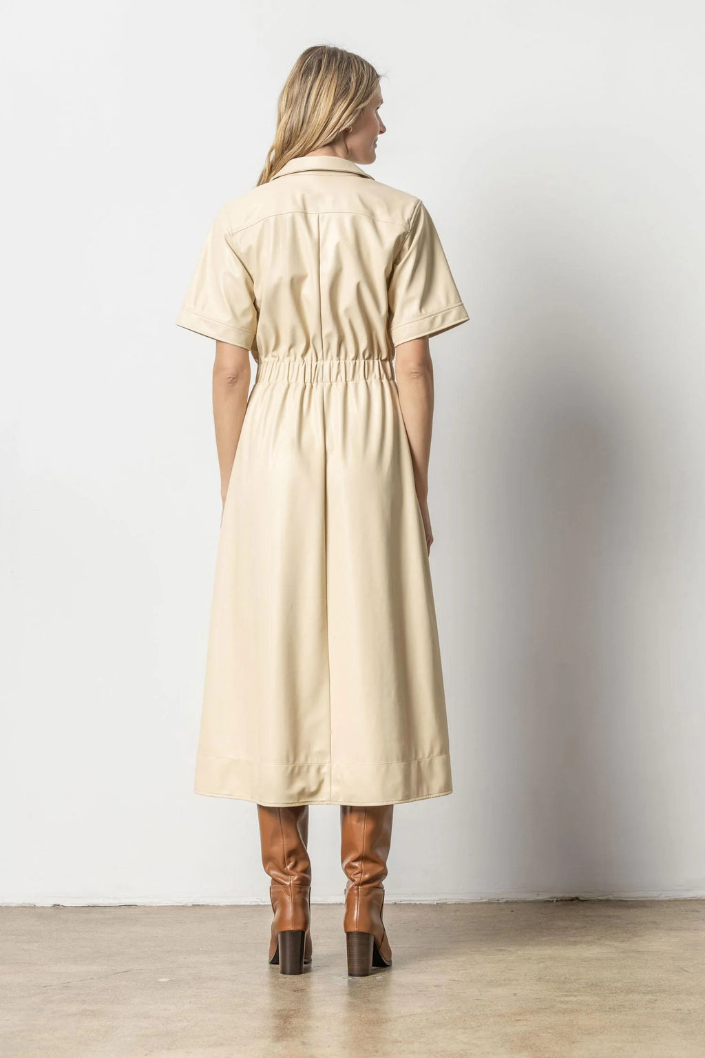 Elastic Waist Short Sleeve Dress | Putty