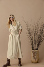 Elastic Waist Short Sleeve Dress | Putty