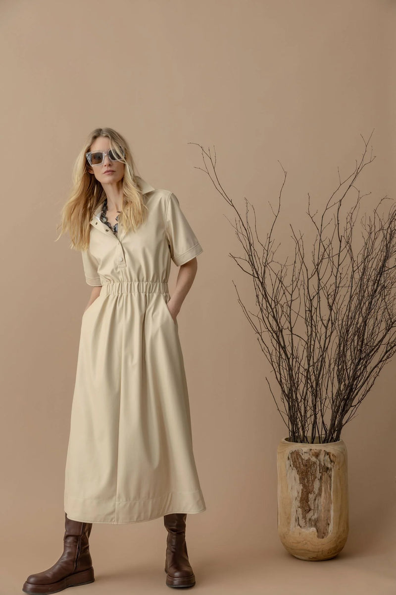 Elastic Waist Short Sleeve Dress | Putty