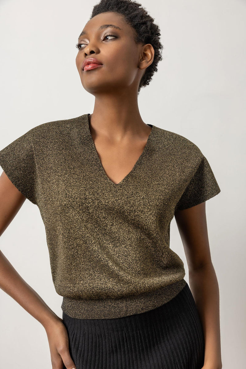 Metallic V-Neck Sweater | Black Sparkle