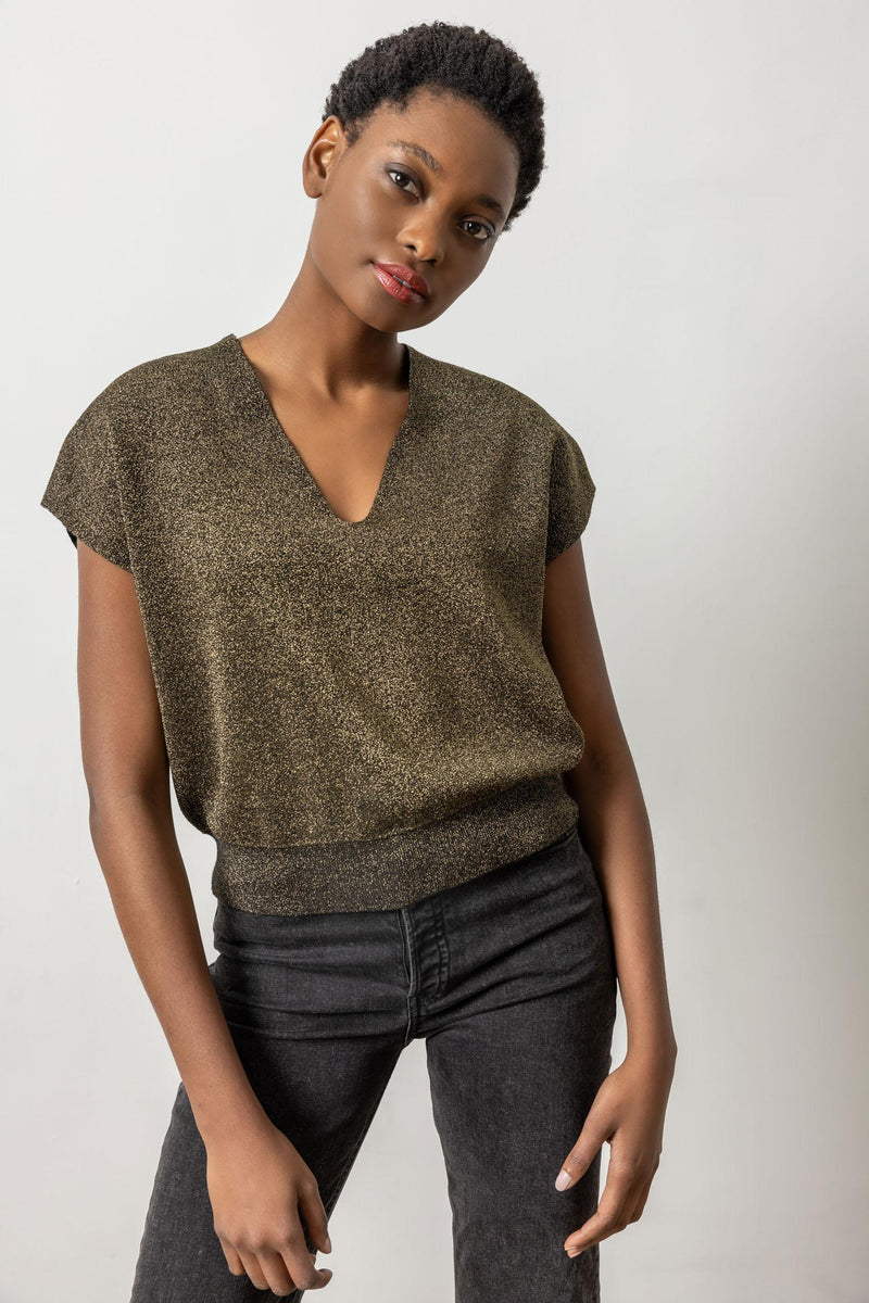 Metallic V-Neck Sweater | Black Sparkle