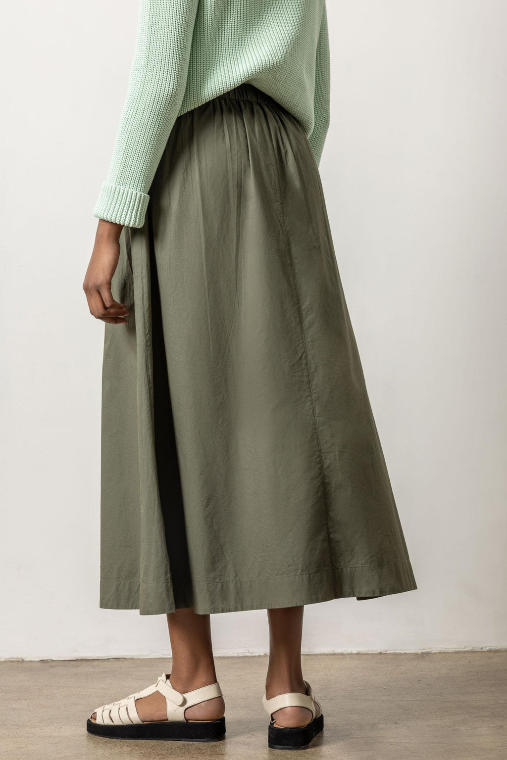 Poplin Button Front Skirt | Kale