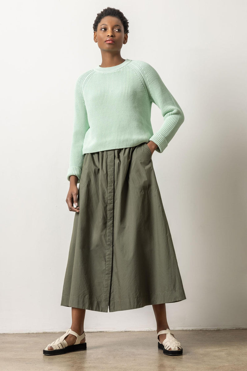 Poplin Button Front Skirt | Kale