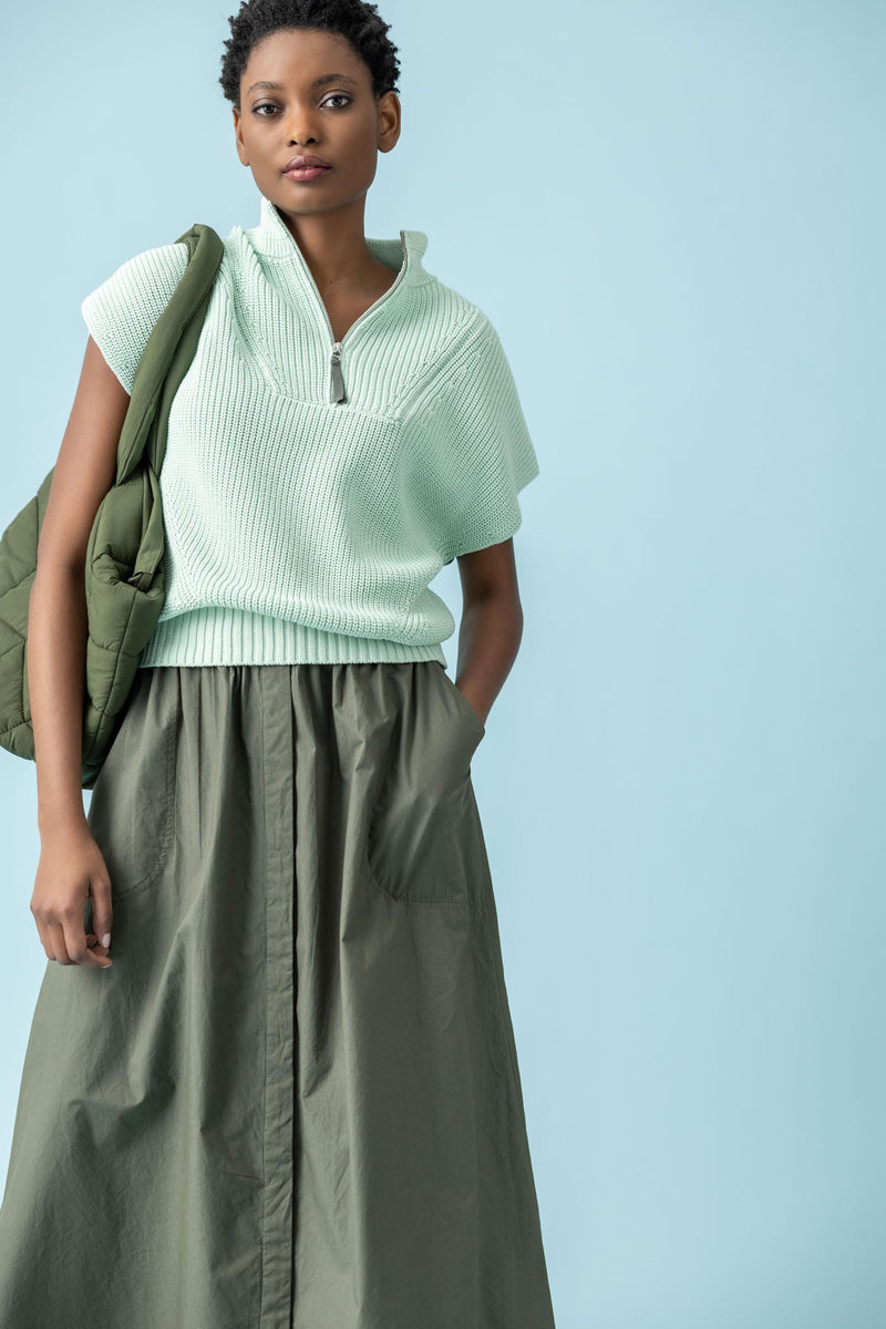 Poplin Button Front Skirt | Kale