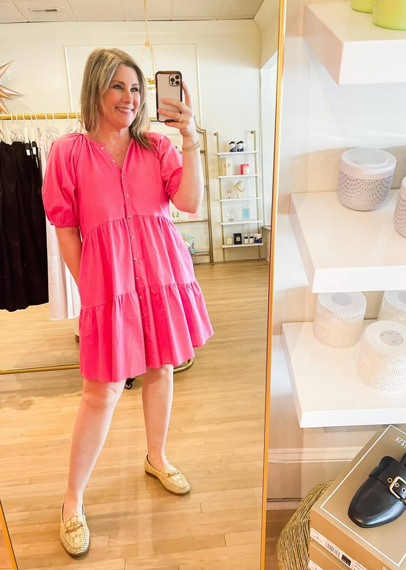 Linen Tiered Dress | Pink