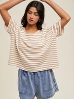 Striped Knit Tee | Taupe + White
