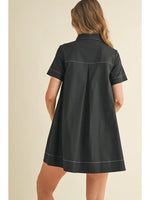 Stitching Shirt Dress | Black